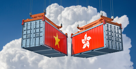 Freight containers with Vietnam and Hong Kong flag. 3D Rendering 
