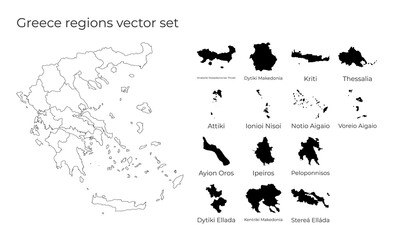 Greece map with shapes of regions. Blank vector map of the Country with regions. Borders of the country for your infographic. Vector illustration.