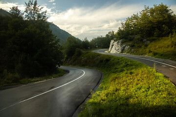 Steep serpentine roads in the mountains in Montenegro, travel across Europe, tourism