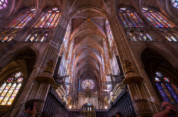 Naklejka premium Santa María de León Cathedral, Leon city, Leon province, Castilla y Leon, Spain, Europe