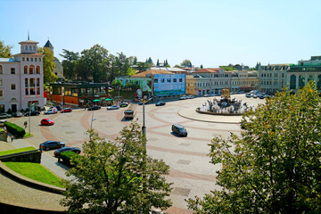 Beautiful Landscape of David Agmashenebeli Square with the Colchis Fountain, the Famous Landmark of Kutaisi, Imereti Region of Georgia