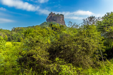 The rock fortress of Sigiriya protrudes above the forest canopy in Sri Lanka