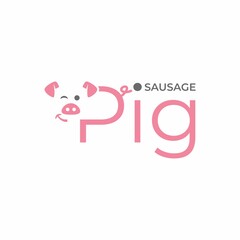 Pig logo template, Sausage logotype, Pork vector template, Butchery logo design, Happy pig