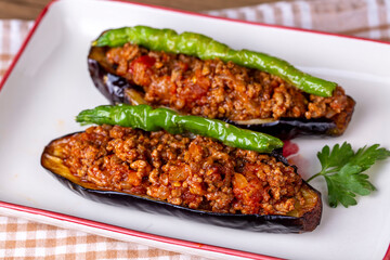 Turkish Traditional Aubergine Eggplant Meal - Karniyarik (Riven Belly)