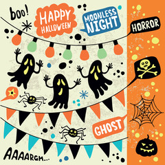 Happy Halloween. Vector set with ghosts and other traditional symbols.