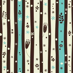 Seamless pattern with stripes and flowers.