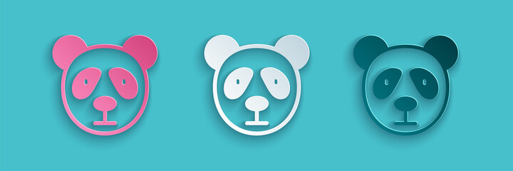 Paper cut Cute panda face icon isolated on blue background. Animal symbol. Paper art style. Vector. © Vadim