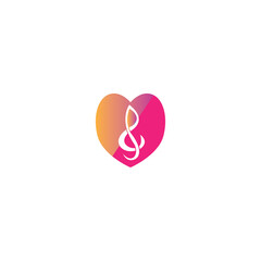 Music logo illustration feminine heart with color vector design