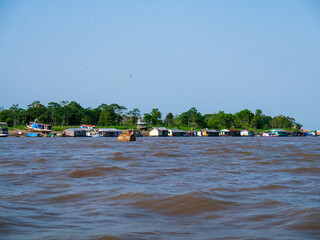 Houses on Amazon river in the forest 