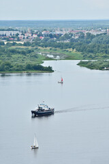 Fototapeta premium ship and yachts sail on the Volga River
