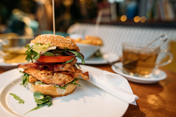 delicious burger with chicken