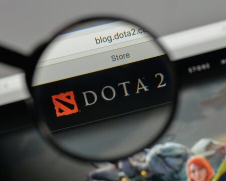 Milan, Italy - August 10, 2017: Dota2. logo on the website homepage.