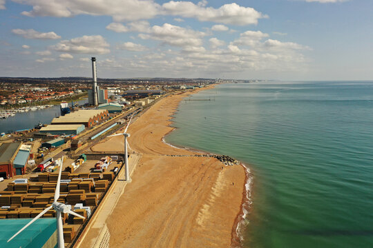 Looking from Southwick beach with Wind Turbines and Shoreham Power Station in view.