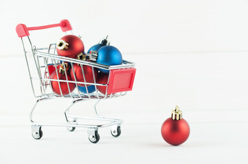 Christmas toys in the shopping basket