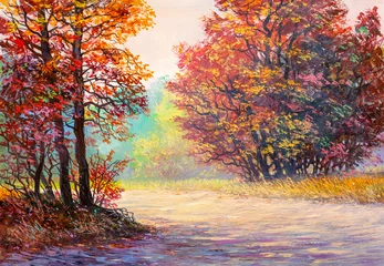 Ölgemälde Landschaft - bunter Herbstwald mit Liebe. Handgemalter Impressionist. © serge-b
