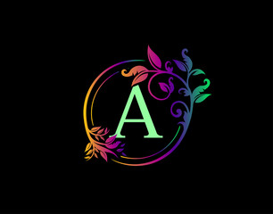 Luxury A Letter Floral Design. Colorful Urban Swirl A Logo Icon.