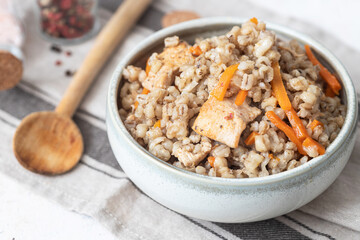 Pearl barley porridge with meat and vegetables 