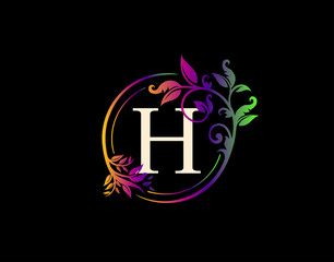 Luxury H Letter Floral Design. Colorful Urban Swirl H Logo Icon.