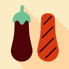 Grilled eggplant vector icon. Barbecue and grill