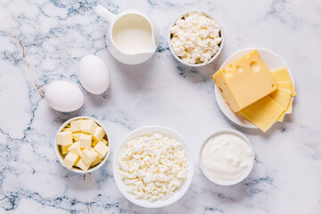 Different types of dairy products.
