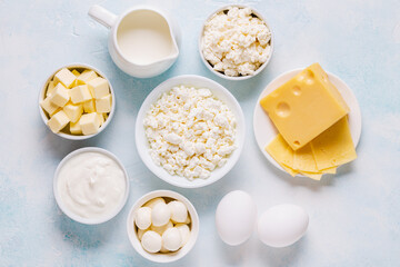 Different types of dairy products.