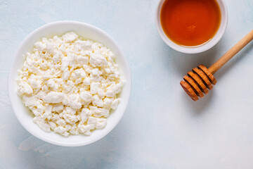 Curd or cottage cheese. Dairy product.