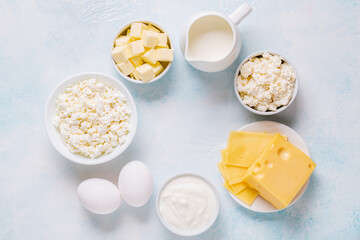 Different types of dairy products.