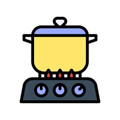 free time related Sauce Pan with burner and fire vector with editable stroke