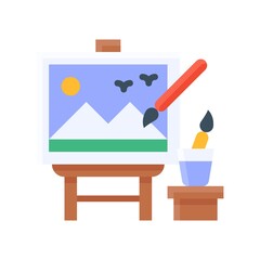 free time related drawing board with stand and colours vector in flat style,