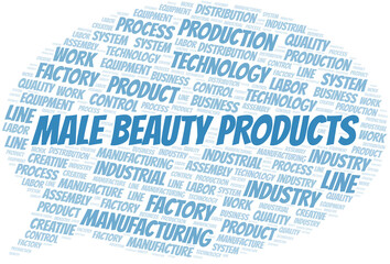 Male Beauty Products word cloud create with text only.