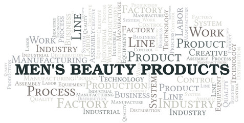 Mens Beauty Products word cloud create with text only.