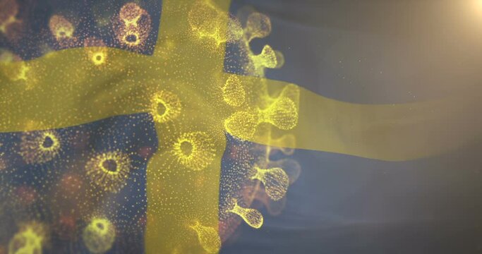 sweden flag with corona virus bacteria