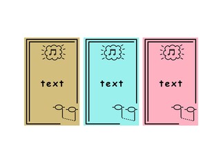 Set of vector banner for design hand drawing with notes, music. Flat color frames with outline in modern style. Template modern frame illustration, background for use in print or web, color