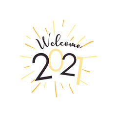 Welcome 2021 with lines flat style icon vector design