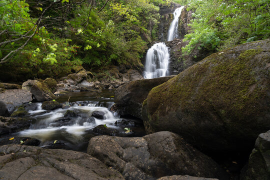 Falls of Rha on the Isle of Skye, Scotland. Beautiful collection of many smaller falls flowing in different directions.