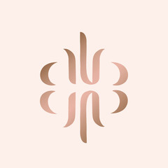 Fototapeta na wymiar BB monogram logo.Typographic decorative icon with double letter b.Decorative initials.Lettering sign.Abstract shape in rose gold metal color isolated on light background.Beauty, luxury spa style.