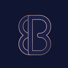 BB monogram logo.Typographic icon with uppercase overlapped letter b.Lettering sign in rose gold metallic color isolated on dark background.Alphabet initials.Beauty, luxury boutique style.Thin lines.