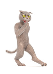 cat cartoon is skeaking isolated in studio with white background