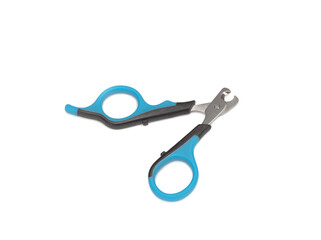 open scissors for claws for pets dogs or cats on a white background