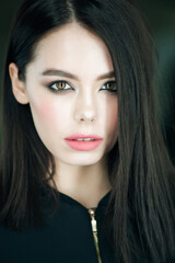 Obraz premium Beautiful fashion woman portrait with perfect dark hair