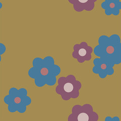 Cartoon Flowers Seamless Vector Pattern - Repeating ornament for textile, wraping paper, fashion etc.