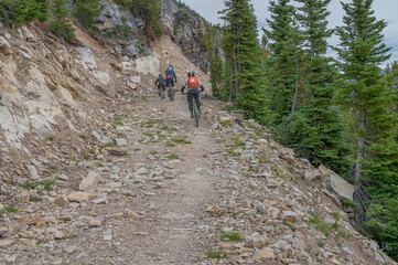 Mountain bikes on a high alpine trail above the town of Golden, British Columbia, Canada