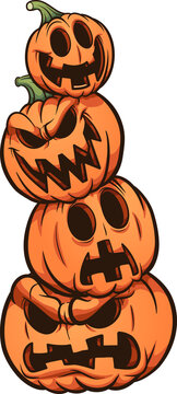 Halloween Pumpkin Stack With Different Expressions. Vector Clip Art Illustration. All On A Single Layer.
