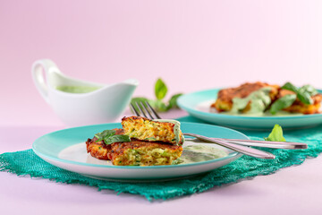 Vegetarian pancakes with zucchini and carrots.