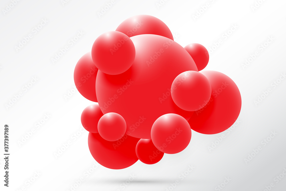 Wall mural molecule design isolated on white background. atoms. 3d molecular structure with blue connected sphe