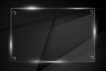 Beautiful blank shining glass banner on a black background