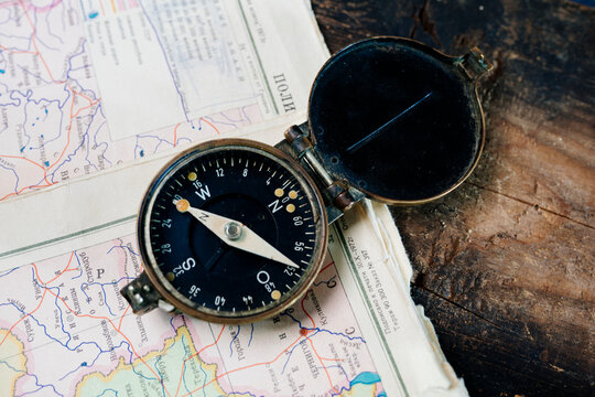 the compass is on the map