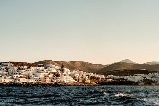Ancient chora on the Greek island of Paros at sunset