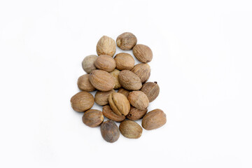 Isolated nutmeg in white background.