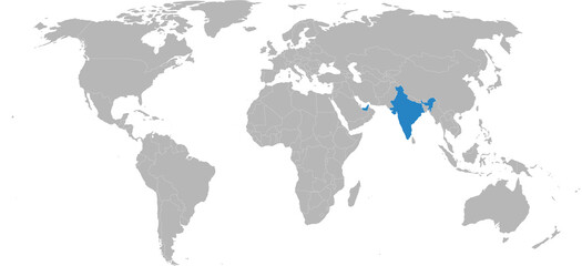 India, United Arab Emirates countries isolated on world map. Maps and Backgrounds.